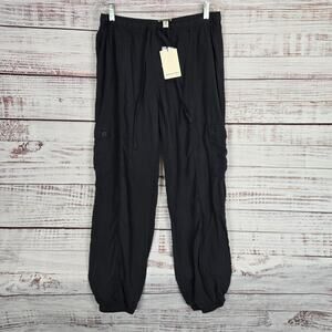 Industry Republic Women Jogger Cargo Pants Lg Black Drawstring Stretch Waist NWT